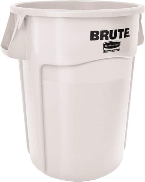 Rubbermaid - 55 Gal White Round Trash Can - Polyethylene, None Graphic, 33.2" High, Lid Not Included - Strong Tooling