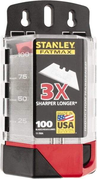 Stanley - 100 Piece High Carbon Steel Utility Knife Blade - 2-7/16" OAL, 0.024" Blade Thickness - Strong Tooling