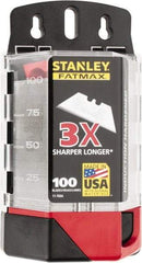 Stanley - 100 Piece High Carbon Steel Utility Knife Blade - 2-7/16" OAL, 0.024" Blade Thickness - Strong Tooling