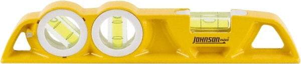 Johnson Level & Tool - Magnetic 10" Long 3 Vial Torpedo Level - Aluminum, Yellow, 1 Plumb, 1 Level & 1 45° Vials - Strong Tooling