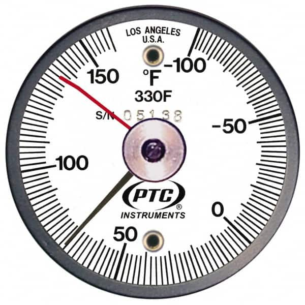 PTC Instruments - -100 to 160°F, 2 Inch Dial Diameter, Dual Magnet Mount Thermometer - 2° Division Graduation - Strong Tooling