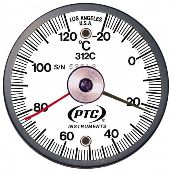 PTC Instruments - -20 to 120°C, 2 Inch Dial Diameter, Dual Magnet Mount Thermometer - 1° Division Graduation - Strong Tooling