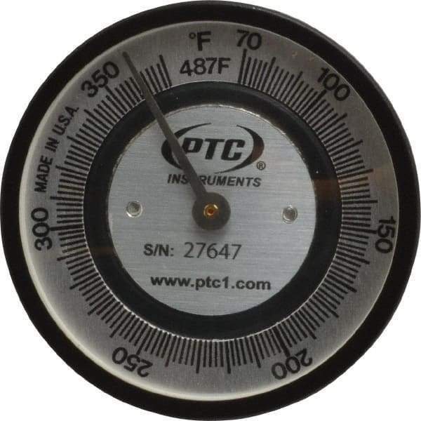 PTC Instruments - 70 to 370°F, 2 Inch Dial Diameter, Pipe Surface Spring Held Thermometer - 2° Division Graduation - Strong Tooling