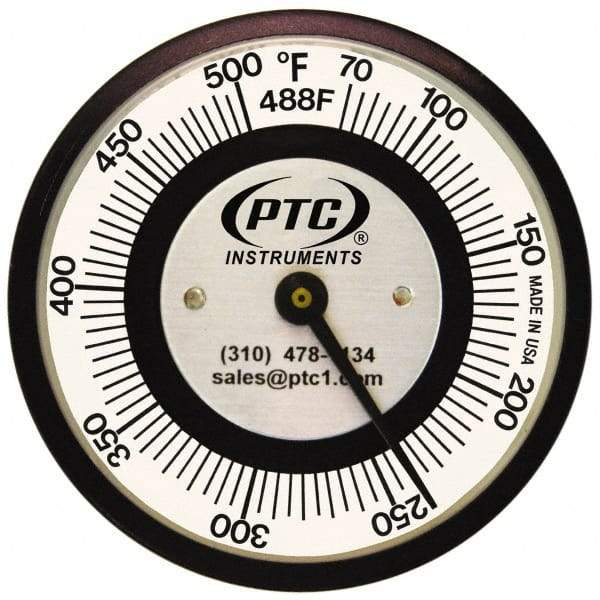 PTC Instruments - 70 to 500°F, 2 Inch Dial Diameter, Pipe Surface Spring Held Thermometer - 5° Division Graduation - Strong Tooling