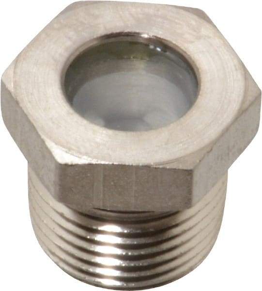 LDI Industries - 7/16" Sight Diam, 3/8" Thread, 0.72" OAL, High Pressure Fused Pipe Thread with Reflector Sight Glass & Flow Sight - 3/4" Head, 1,850 Max psi, 3/8-18 Thread - Strong Tooling