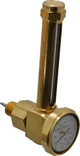 LDI Industries - 2-3/4 Inch Long Sight, 1/4 Inch Thread Size, Buna-N Seal Elbow With 1-3/8 Inch Dial Thermometer, Vented Oil-Level Indicators and Gauge - 4-1/4 Inch Length to Center of Base - Strong Tooling