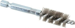 Schaefer Brush - 3/8 Inch Inside Diameter, 9/16 Inch Actual Brush Diameter, Carbon Steel, Power Fitting and Cleaning Brush - 1/4 Shank Diameter, 3-1/8 Inch Long, Hex Shaft Stem, 1/2 Inch Refrigeration Outside Diameter - Strong Tooling