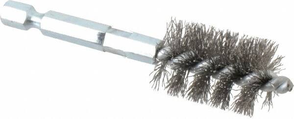 Schaefer Brush - 5/8 Inch Inside Diameter, 13/16 Inch Actual Brush Diameter, Carbon Steel, Power Fitting and Cleaning Brush - 1/4 Shank Diameter, 3-1/8 Inch Long, Hex Shaft Stem, 3/4 Inch Refrigeration Outside Diameter - Strong Tooling