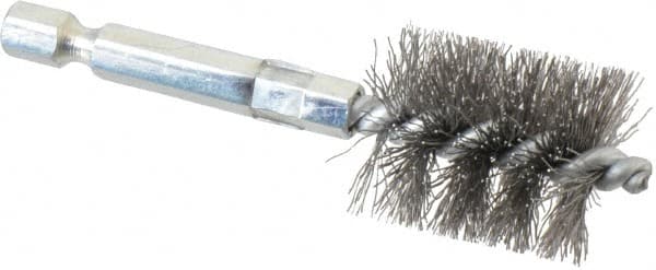 Schaefer Brush - 3/4 Inch Inside Diameter, 15/16 Inch Actual Brush Diameter, Carbon Steel, Power Fitting and Cleaning Brush - 1/4 Shank Diameter, 3-1/8 Inch Long, Hex Shaft Stem, 7/8 Inch Refrigeration Outside Diameter - Strong Tooling