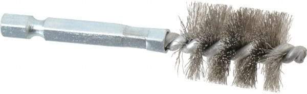 Schaefer Brush - 5/8 Inch Inside Diameter, 13/16 Inch Actual Brush Diameter, Stainless Steel, Power Fitting and Cleaning Brush - 1/4 Shank Diameter, 3-1/8 Inch Long, Hex Shaft Stem, 3/4 Inch Refrigeration Outside Diameter - Strong Tooling