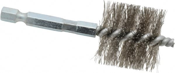 Schaefer Brush - 1 Inch Inside Diameter, 1-3/16 Inch Actual Brush Diameter, Stainless Steel, Power Fitting and Cleaning Brush - 1/4 Shank Diameter, 3-1/8 Inch Long, Hex Shaft Stem, 1-1/8 Inch Refrigeration Outside Diameter - Strong Tooling