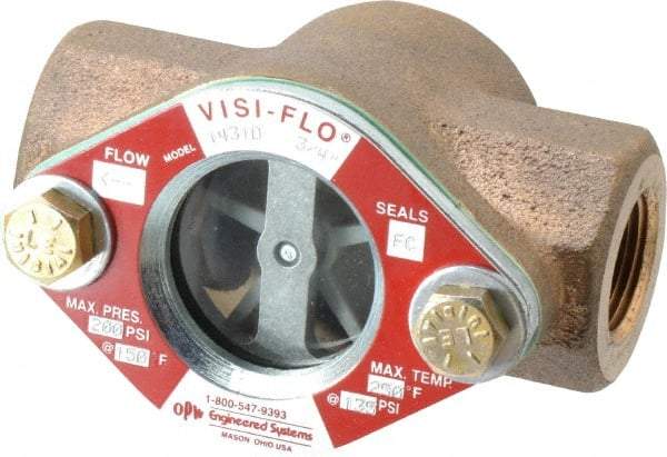 OPW Engineered Systems - 3/4 Inch, Bronze, Visi-Flo Sight Flow Indicator - 200 Max psi, 4-1/8 Inch Overall Length - Strong Tooling