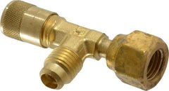 Parker - 500 Max psi, 1/4 Tube OD, Forged Flared Female Run Swivel Tee with Depressor Access Valve - Brass - Strong Tooling