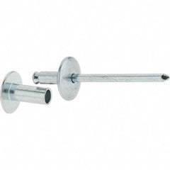 RivetKing - Size 8-12 Dome Head Steel Flush on Both Sides Blind Rivet - Steel Mandrel, 5/8" to 3/4" Grip, 5/8" Head Diam, 0.255" Min Hole Diam, 0.58" Length Under Head, 1/4" Body Diam - Strong Tooling