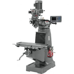 Jet - 9" Table Width x 42" Table Length, Step Pulley Control, 3 Phase Knee Milling Machine - R8 Spindle Taper, 2 hp - Strong Tooling