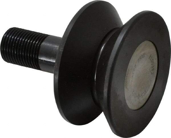 Accurate Bushing - 2-1/2" Roller Diam x 1-5/16" Width, 3/4" Stud Diam x 1-3/4" Length, V Guide Roller - Steel, 7/8" Thread Length, 3/4-16 Thread, 2,760 Lb Dynamic Cap, 1,100 Lb Static Cap - Strong Tooling