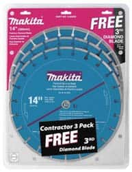 Makita - 14" Diam, 20mm Arbor Hole Diam, Wet & Dry Cut Saw Blade - Diamond-Tipped, Standard Round Arbor - Strong Tooling