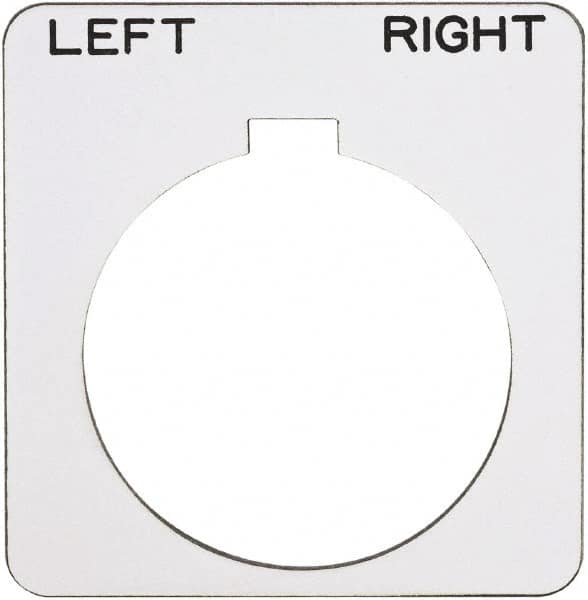 Schneider Electric - Square, Plastic Legend Plate - Left-Right - White Background, Black Letters, 1.22 Inch Hole Diameter, 1-3/4 Inch Square - Strong Tooling