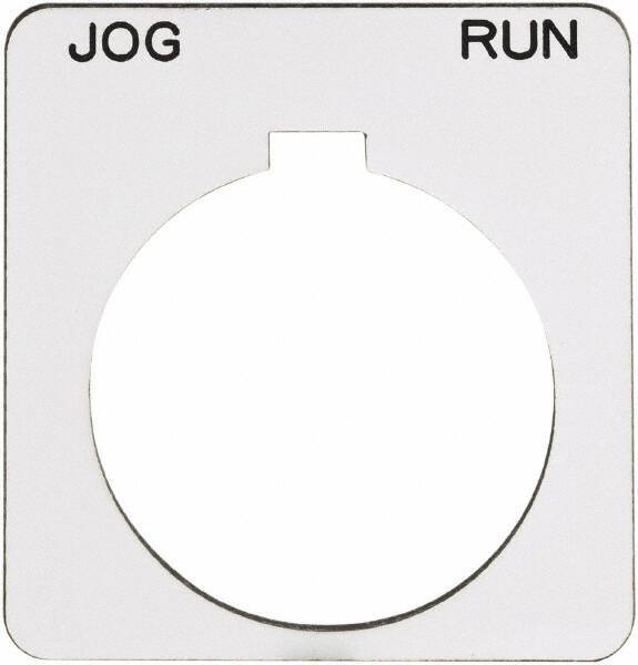 Schneider Electric - Square, Plastic Legend Plate - Jog-Run - White Background, Black Letters, 1.22 Inch Hole Diameter, 1-3/4 Inch Square - Strong Tooling