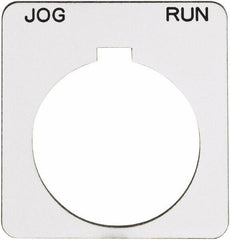 Schneider Electric - Square, Plastic Legend Plate - Jog-Run - White Background, Black Letters, 1.22 Inch Hole Diameter, 1-3/4 Inch Square - Strong Tooling