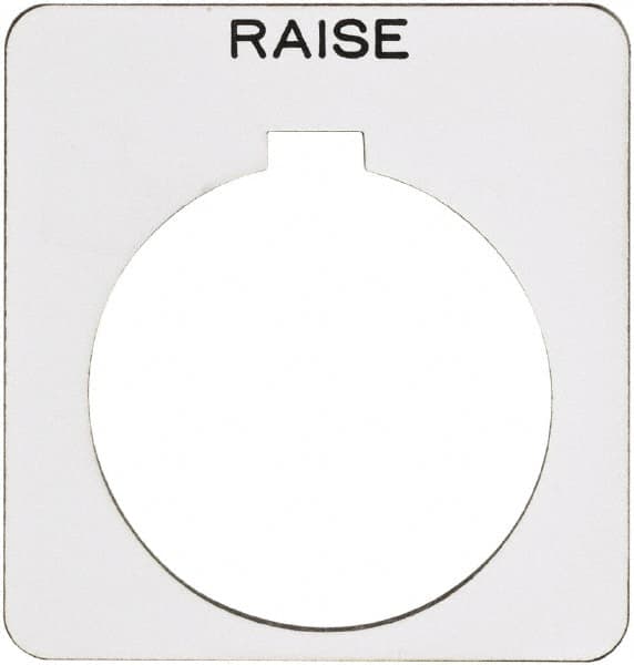 Schneider Electric - Square, Plastic Legend Plate - Raise - White Background, Black Letters, 1.22 Inch Hole Diameter, 1-3/4 Inch Square - Strong Tooling