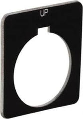 Schneider Electric - Square, Plastic Legend Plate - Up - Black Background, White Letters, 1.22 Inch Hole Diameter, 1-3/4 Inch Square - Strong Tooling