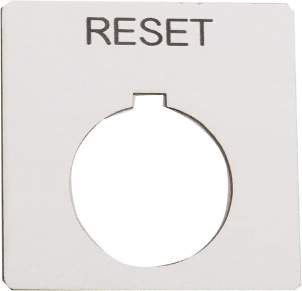 Schneider Electric - Square, Plastic Legend Plate - Reset - White Background, Black Letters, 1.2 Inch Hole Diameter, 2-1/4 Inch Square - Strong Tooling