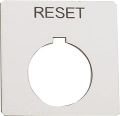 Schneider Electric - Square, Plastic Legend Plate - Reset - White Background, Black Letters, 1.2 Inch Hole Diameter, 2-1/4 Inch Square - Strong Tooling