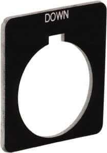 Schneider Electric - Square, Plastic Legend Plate - Down - Black Background, White Letters, 1.22 Inch Hole Diameter, 1-3/4 Inch Square - Strong Tooling