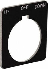 Schneider Electric - Square, Plastic Legend Plate - Up-Off-Down - Black Background, White Letters, 1.22 Inch Hole Diameter, 1-3/4 Inch Square - Strong Tooling