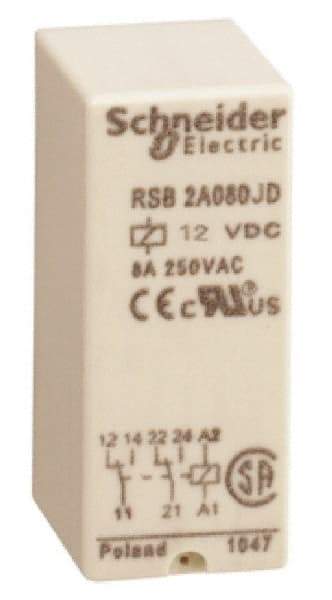 Schneider Electric - 2,000 VA Power Rating, Electromechanical Plug-in General Purpose Relay - 8 Amp at 250 VAC & 28 VDC, 2CO, 12 VDC - Strong Tooling