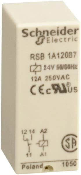 Schneider Electric - 3,000 VA Power Rating, Electromechanical Plug-in General Purpose Relay - 12 Amp at 250 VAC & 12 Amp at 28 VDC, 1CO, 24 VAC - Strong Tooling