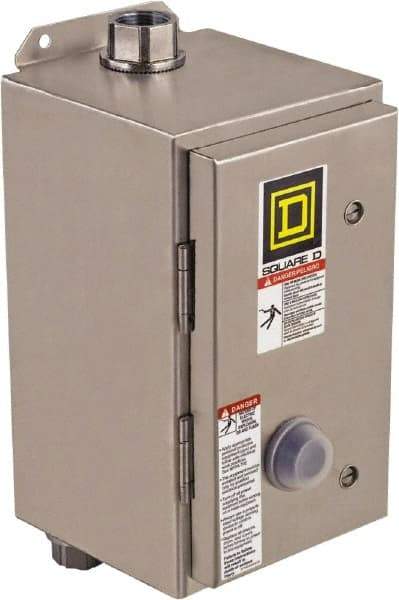 Square D - 440 Coil VAC at 50 Hz, 480 Coil VAC at 60 Hz, 27 Amp, NEMA Size 1, Nonreversible Enclosed Enclosure NEMA Motor Starter - 3 Phase hp: 10 at 460 VAC, 10 at 575 VAC, 7-1/2 at 200 VAC, 7-1/2 at 230 VAC, 4x Enclosure Rating - Strong Tooling