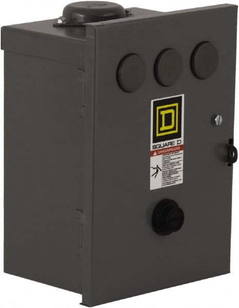 Square D - 208 Coil VAC at 60 Hz, 18 Amp, Nonreversible Enclosed Enclosure NEMA Motor Starter - 3 Phase hp: 3 at 200 VAC, 3 at 230 VAC, 5 at 460 VAC, 5 at 575 VAC, 3R Enclosure Rating - Strong Tooling