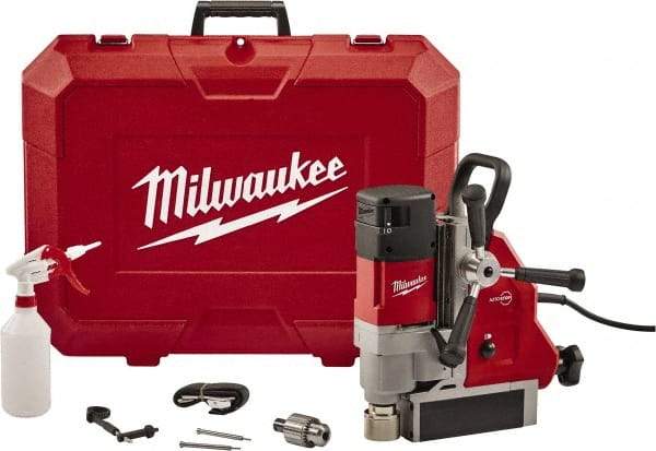 Milwaukee Tool - 1-5/8" Chuck, 5.125" Travel, Portable Electromagnetic Drill Press - 470-730 RPM, 13 Amps, 2.3 hp, 1750 Watts - Strong Tooling