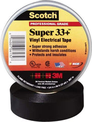 3M - 1-1/2" x 44', Black Vinyl Electrical Tape - Series 33, 7 mil Thick, Over 1000 V/mil Dielectric Strength, 17 Lb./Inch Tensile Strength - Strong Tooling