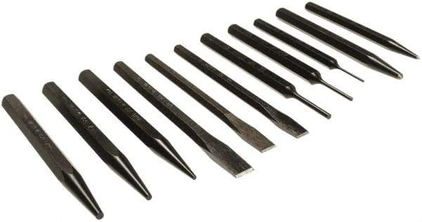 Mayhew - 11 Piece Punch & Chisel Set - 1/4 to 3/8" Chisel, 1/16 to 1/4" Punch, Hex Shank - Strong Tooling