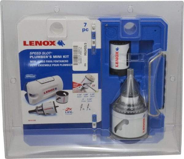 Lenox - 7 Piece, 1-1/4" to 2-1/2" Saw Diam, Plumber's Hole Saw Kit - Bi-Metal, Toothed Edge, Includes 5 Hole Saws - Strong Tooling