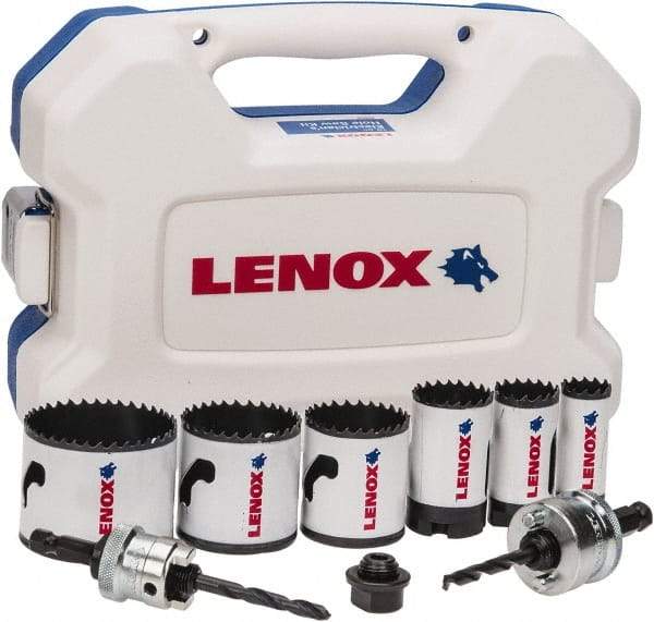 Lenox - 9 Piece, 7/8" to 2-1/4" Saw Diam, Electrician's Hole Saw Kit - Bi-Metal, Toothed Edge, Includes 6 Hole Saws - Strong Tooling