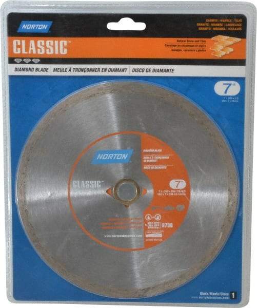 Norton - 7" Diam, 5/8" Arbor Hole Diam, Wet & Dry Cut Saw Blade - Diamond-Tipped, Standard Round Arbor - Strong Tooling