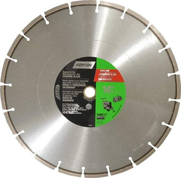 Norton - 14" Diam, 1" Arbor Hole Diam, Wet & Dry Cut Saw Blade - Diamond-Tipped, Standard Round Arbor - Strong Tooling