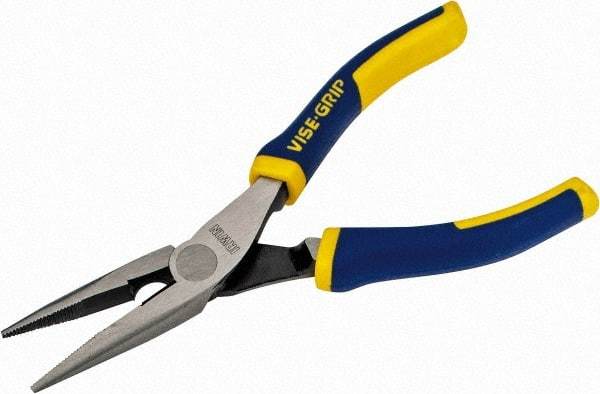 Irwin - 6" OAL, 1-25/32" Jaw Length x 23/32" Jaw Width, Long Nose Side Cutting Pliers - Serrated Jaw, Standard Head, ProTouch Handles - Strong Tooling