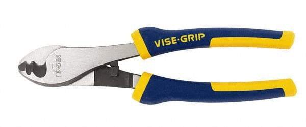 Irwin - 8" OAL, Cable Cutter - 13/16" Jaw Length x 1-1/4" Jaw Width, Rubber Grips Handle - Strong Tooling