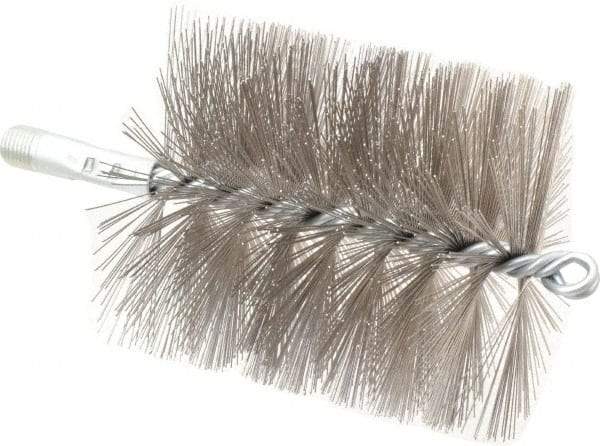 Schaefer Brush - 4-1/2" Brush Length, 4" Diam, Double Stem, Double Spiral Tube Brush - 7-1/4" Long, Stainless Steel, 1/4" NPSM Male Connection - Strong Tooling