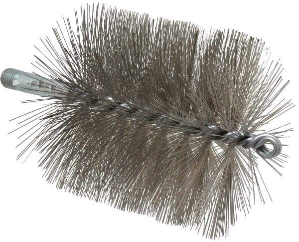 Schaefer Brush - 4-1/2" Brush Length, 4-1/2" Diam, Double Stem, Single Spiral Tube Brush - 7-1/4" Long, Stainless Steel, 1/4" NPSM Male Connection - Strong Tooling