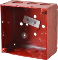 Thomas & Betts - 2 Gang, (17) 1/2 & 3/4" Knockouts, Steel Square Fire Alarm Box - 4" Overall Height x 4" Overall Width x 2-1/8" Overall Depth - Strong Tooling