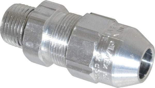 Thomas & Betts - 0.4 to 0.54" Cable Capacity, Class 1, Gas & Vapor Environments, Straight Strain Relief Cord Grip - 1/2 NPT Thread, Aluminum - Strong Tooling