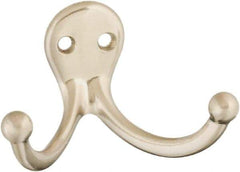 National Mfg. - 2" Wide x 1" High x 0.11" Thick, Double Prong Robe Hook - 1-3/4" Projection, Satin Nickel - Strong Tooling