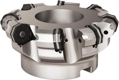 Seco - 8 Inserts, 5.311" Cutter Diam, 0.0787" Max Depth of Cut, Indexable High-Feed Face Mill - 1.5748" Arbor Hole Diam, 0.6457" Keyway Width, 2.4803" High, R220.21 Toolholder, ON.. 09.. Inserts - Strong Tooling