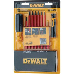 DeWALT - 10 Piece Slotted & Phillips Screwdriver Set - Vinyl Grip Handle, Blade Sizes: Width 3/16, 1/4 & 1/8, Bit Sizes: Philips #0 to #2, Tip Thickness: 1/8, 3/16 & 1/4, Comes in Tool Roll - Strong Tooling